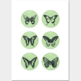 Vintage BUTTERFLIES mega sticker pack green edition Posters and Art